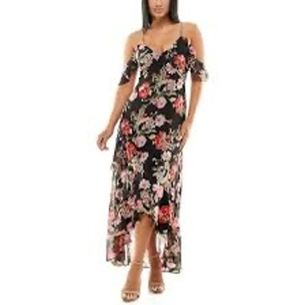 Speechless Black Floral Ruffle Sleeve Hi Low Dress Size XL NWT